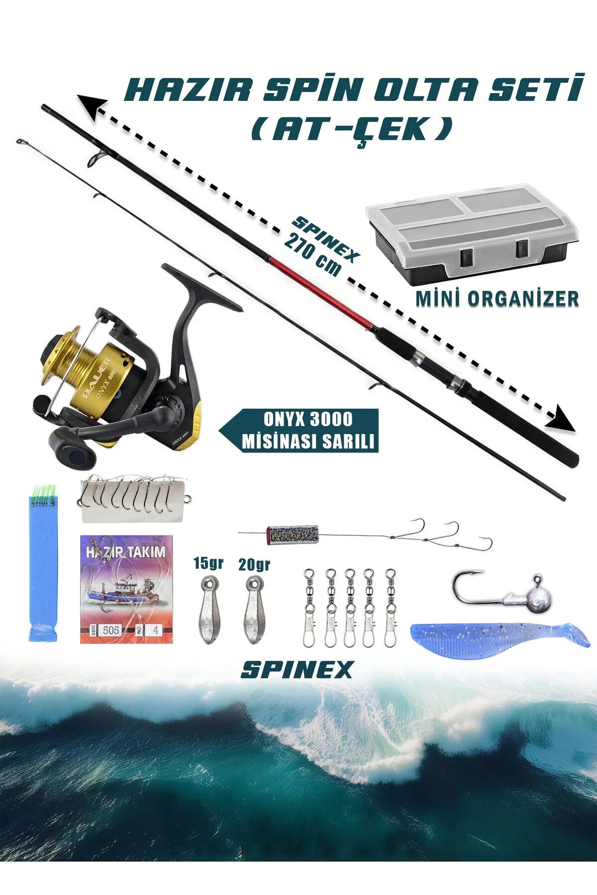 ALASTOR Hazır Olta Seti Spin Seti At-Çek Olta Seti Spinex 270cm Onyx 3000 Olta Makinesi