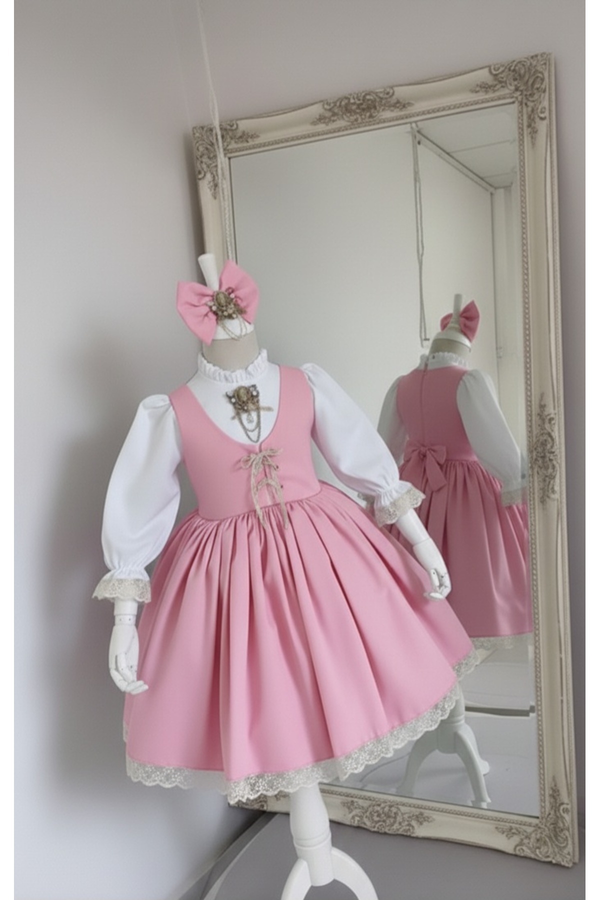 prenses tasarım atolyesi Pembe pamuk kumaş vintage elbise