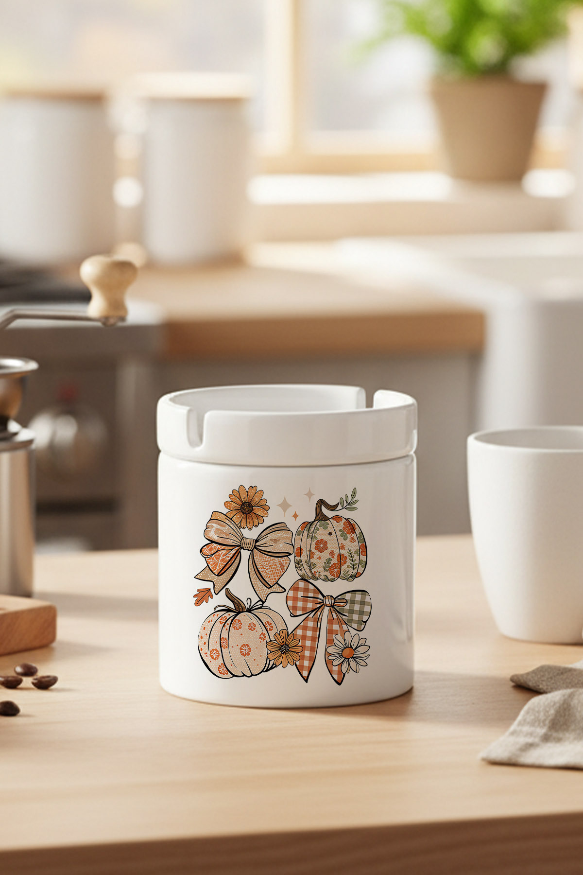 sartre art Sonbahar Teması Pumpkin Couqette Baskılı Seramik Kapaklı Kokusuz Küllük