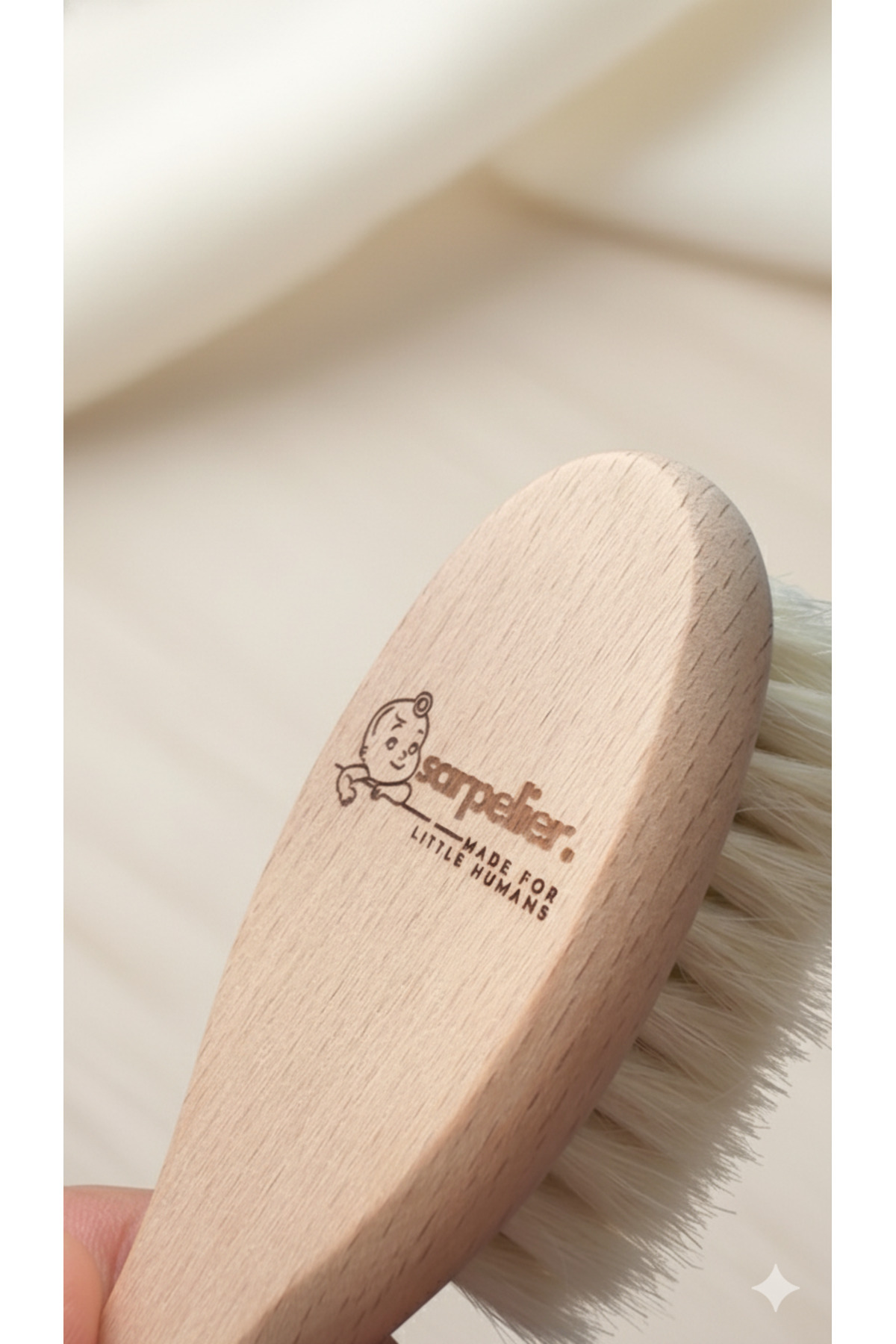 sarpelier Yumuşak Doğal Keçi Kılı Bebek Tarağı – Ahşap Saplı, Yeni Doğan Hediye, Organik