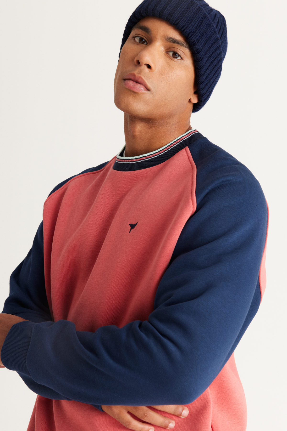 AC&Co / Altınyıldız Classics Lacivert-mercan Oversize Bol Kesim Içi Polarlı 3 Iplik Bisiklet Yaka Pamuklu Sweatshirt görsel 4