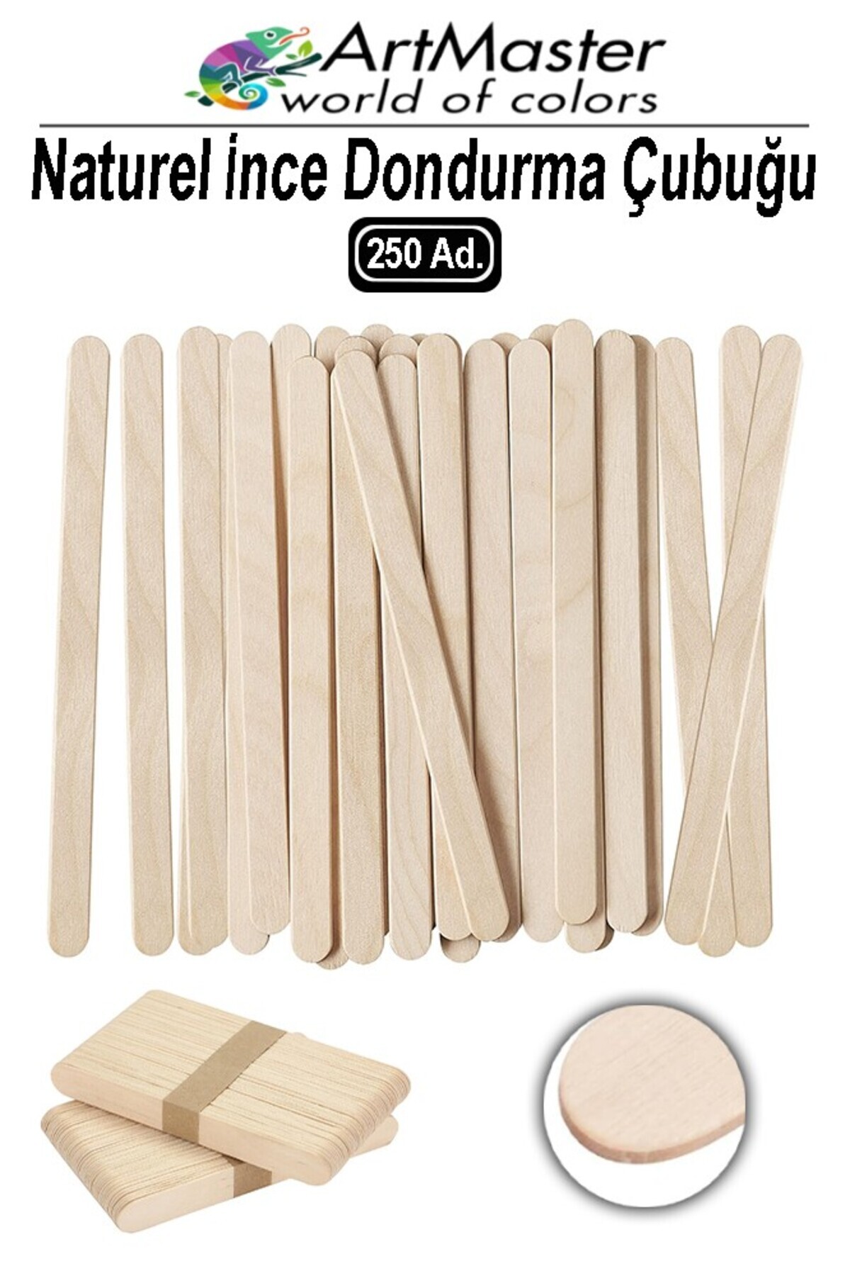 Artmaster Dil Çubuğu İnce 250 Adet Ahşap Naturel Dondurma Çubuğu Okul Proje Tasarım Maket Hobi Dar Dil Çubuğu