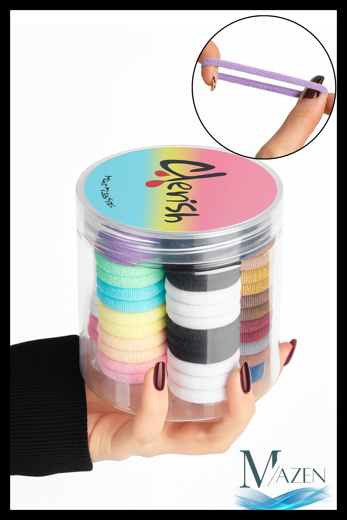 MAZEN 6'lı Silindir Tüp Renkli Lastik Toka Seti | Yumuşak Kalın