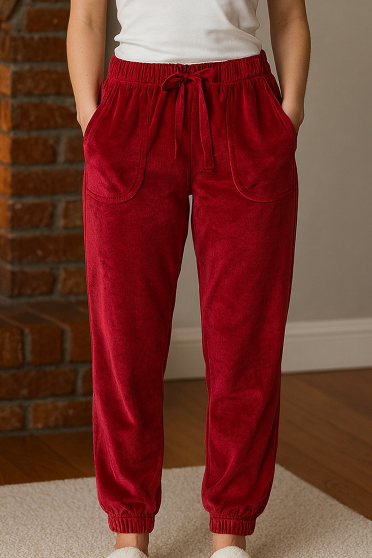 REMSA Kadın Paçası Lastikli Cep Detaylı Kadife Kumaş Tek Alt 503 Bordo