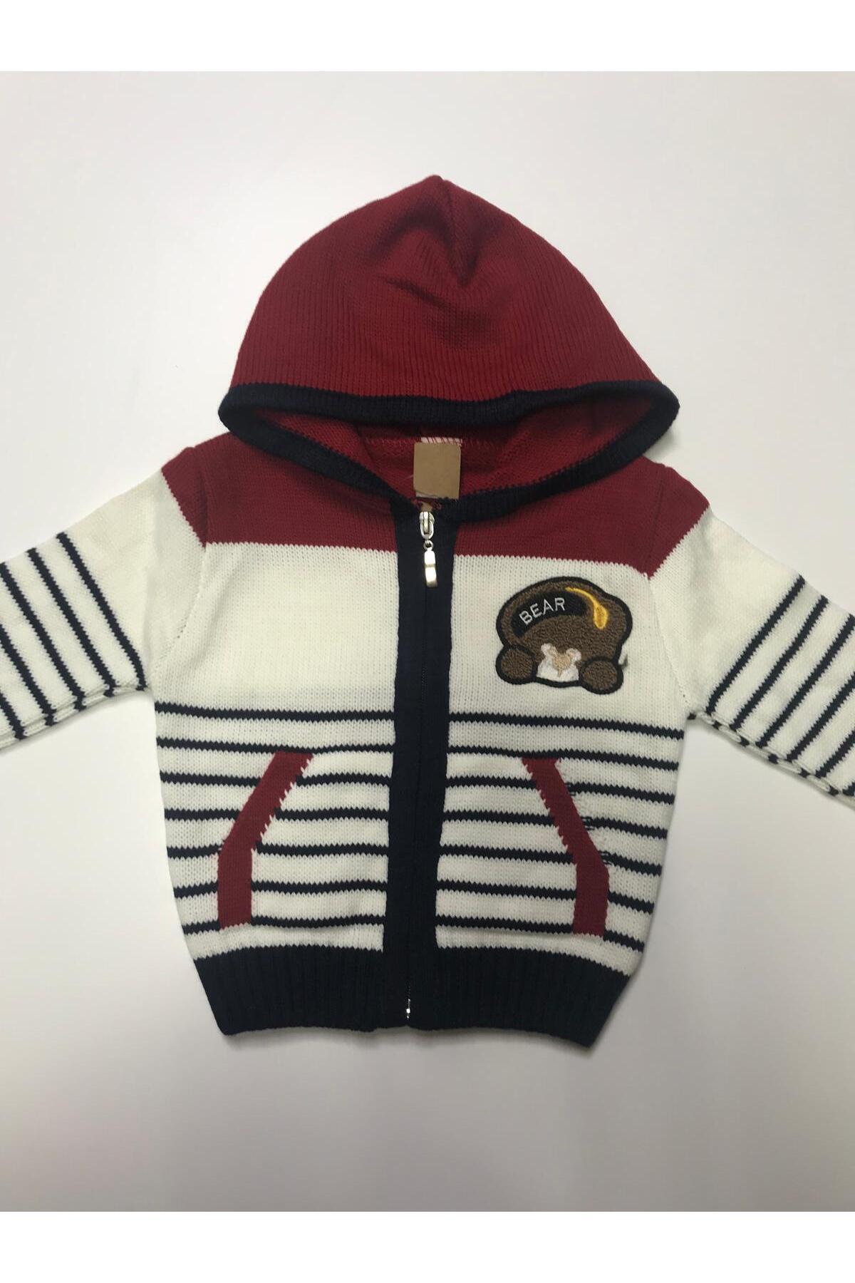 Baby Slon Kids Clup Kışlık triko çizgi desenli kapüşonlu fermuarlı cepli erkek çocuk sweatshirt hırka fotoğrafı 2 (önizleme)