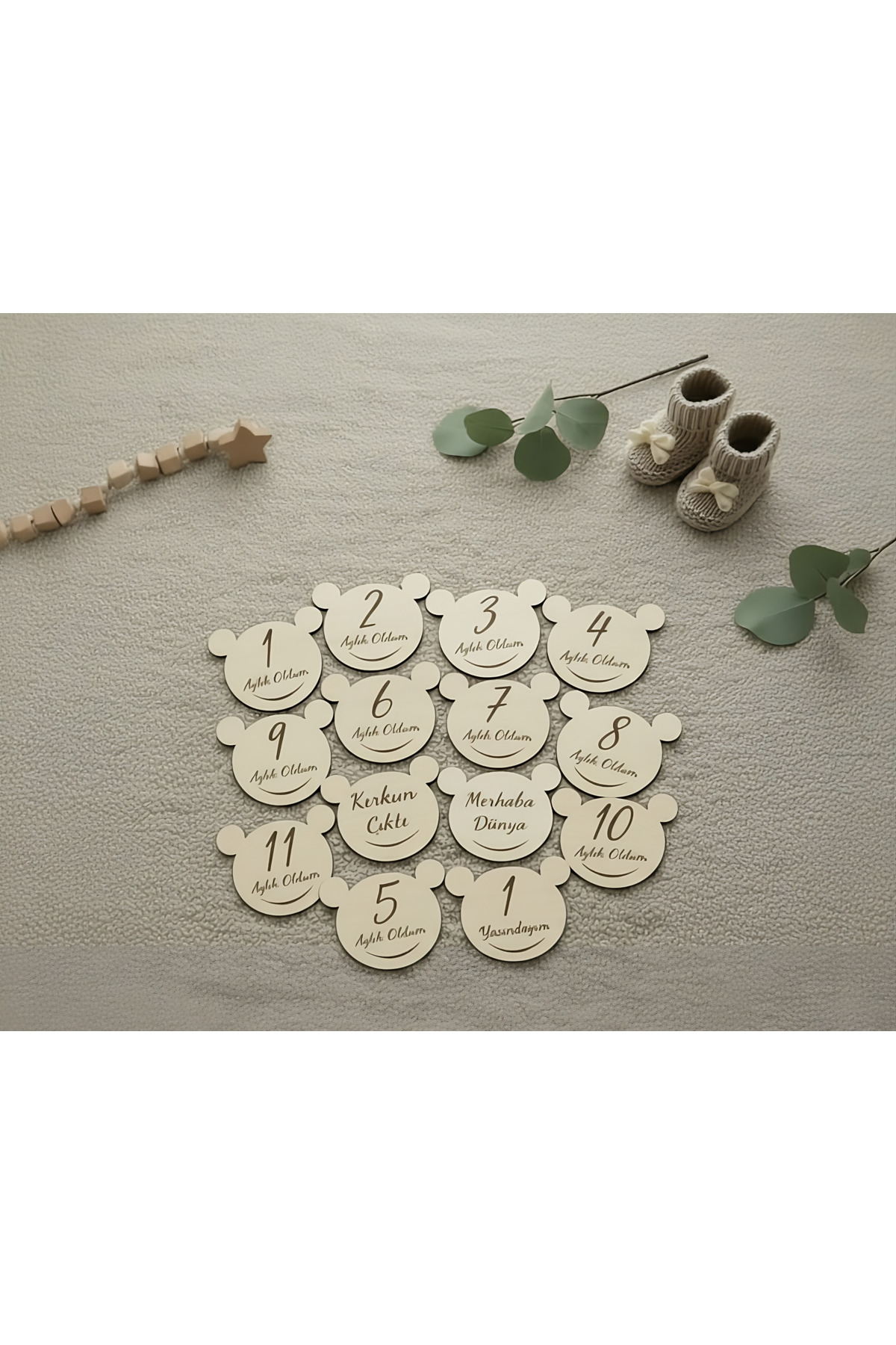 İHRA Ahşap Bebek Aylık Anı Plakları Bebek Anı Kartları Foto Çekim plakları fotoğrafı 3 (önizleme)