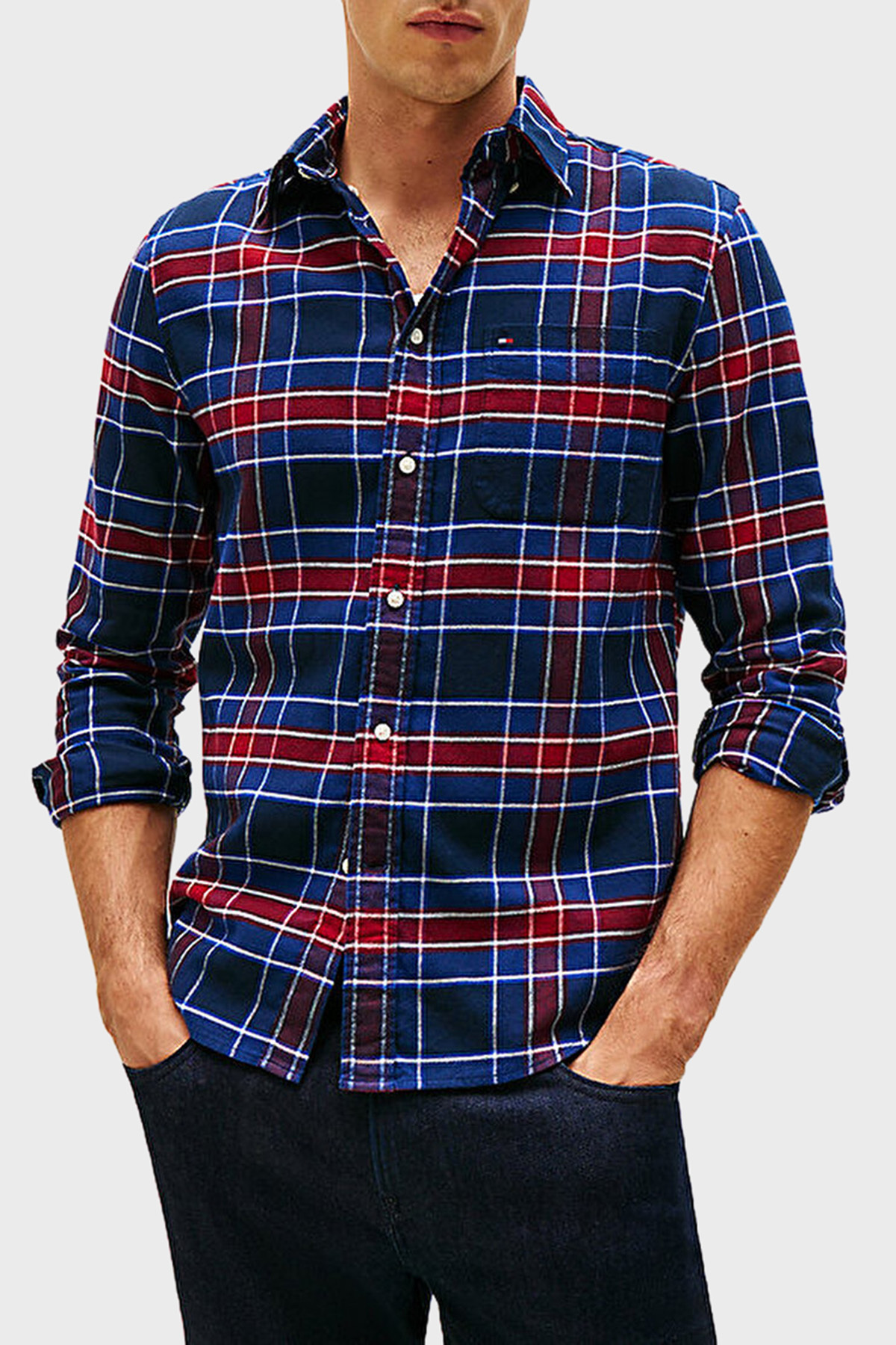 تامی هیلفیگر پیراهن مردانه طرح چهارخانه نخی آستین بلند معمولی MW0MW40473 0MS