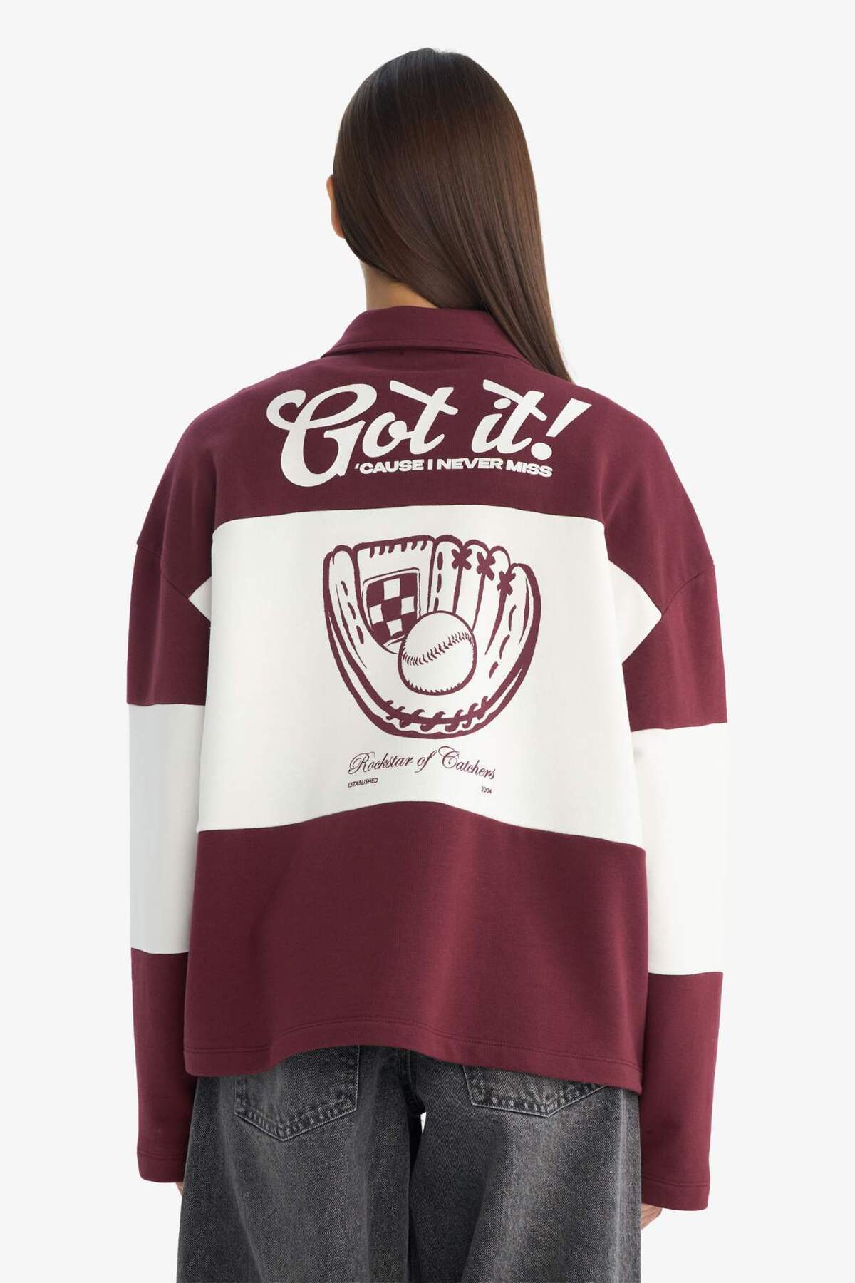 Defacto  Regular Fit Polo Yaka Sırt Baskılı Sweatshirt G3882AX25WN - Görsel 5