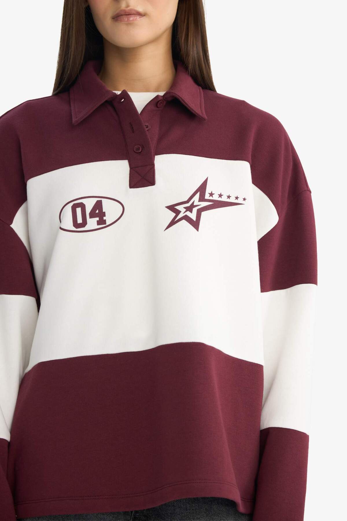 Defacto  Regular Fit Polo Yaka Sırt Baskılı Sweatshirt G3882AX25WN - Görsel 4