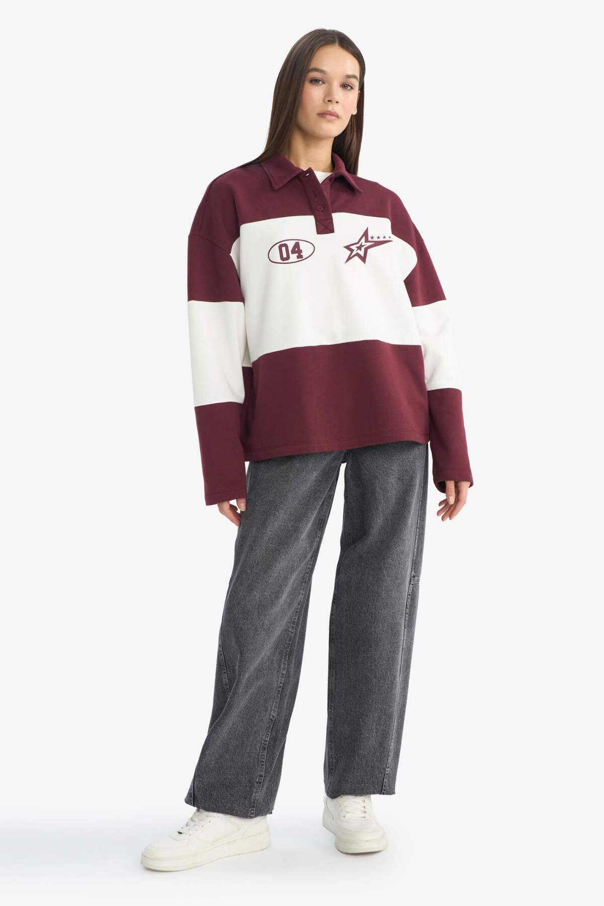 Defacto  Regular Fit Polo Yaka Sırt Baskılı Sweatshirt G3882AX25WN - Görsel 2