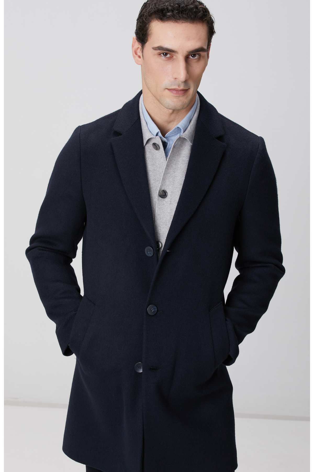 Network  Lacivert Yün Mix Palto - Görsel 3