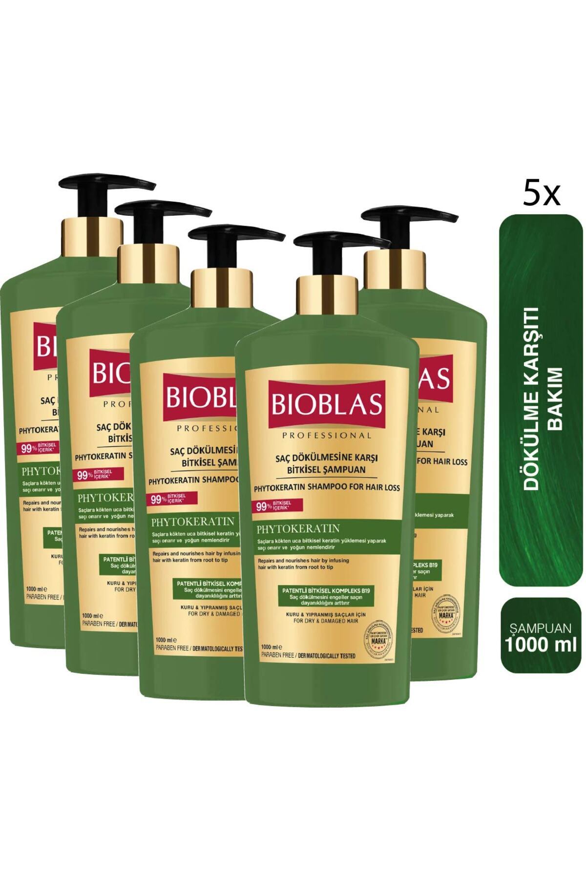 Bioblas Onarıcı Bakım Saç Dökülmesine Karşı Phytokeratin Şampuan 1.000 Ml - Keratin Bakım, Yıpranmış 5 Adet