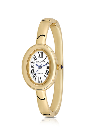 polo air Kelepçeli Oval Kasa Romen Rakamlı Kadın Kol Saati Gold Renk PL-1589B1x