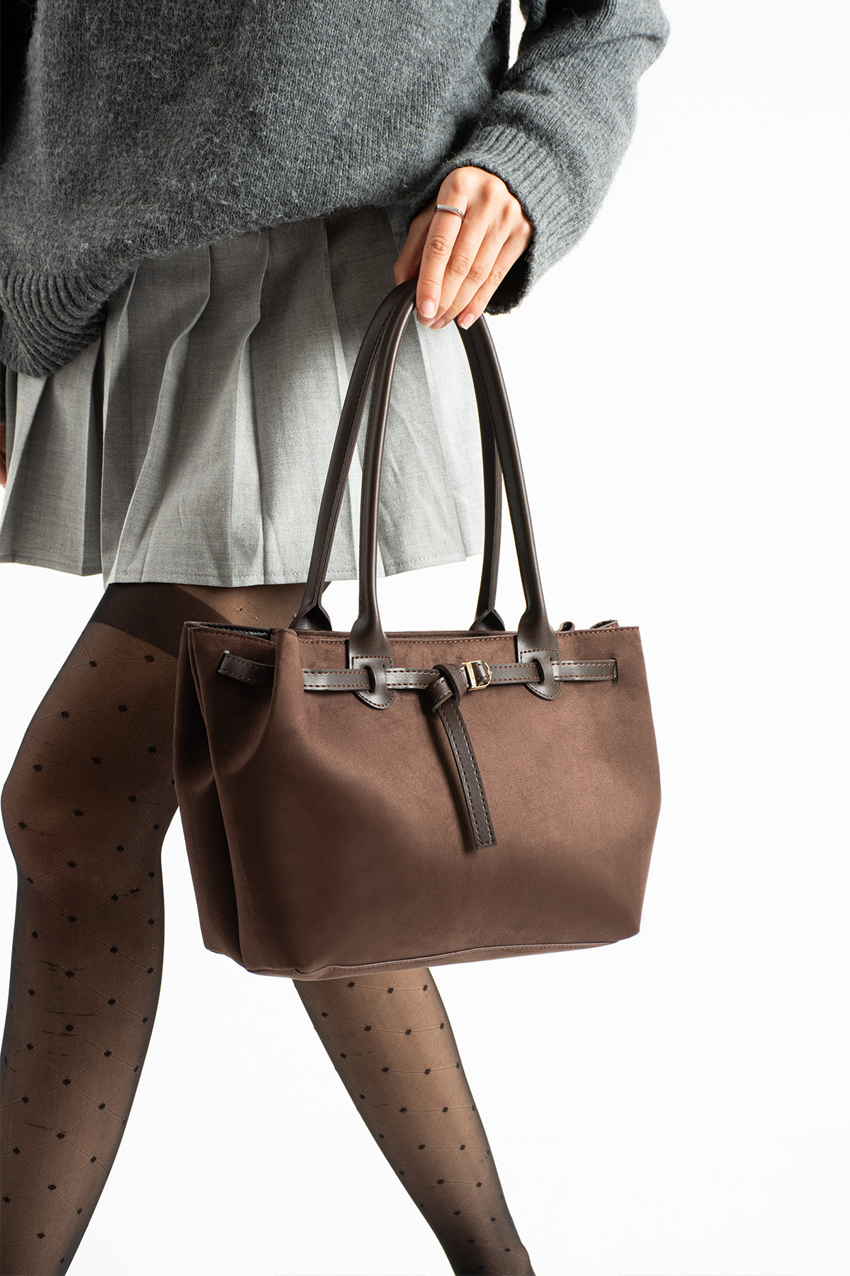 cocy-col  ZETİA MODEL KADIN SÜET KAHVERENGİ EL VE OMUZ ÇANTASI - Görsel 3