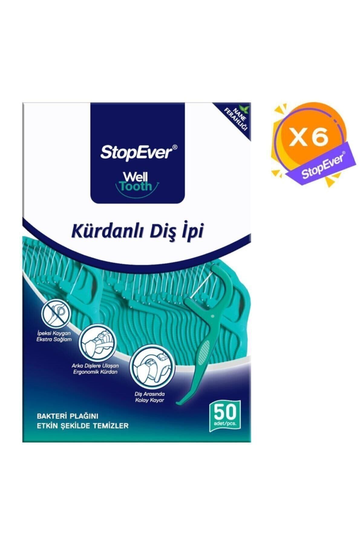 StopEver Well Tooth Kürdanlı Diş Ipi - Nane Ferahlığı - 6x50 Adet - Taşıma Kılıflı
