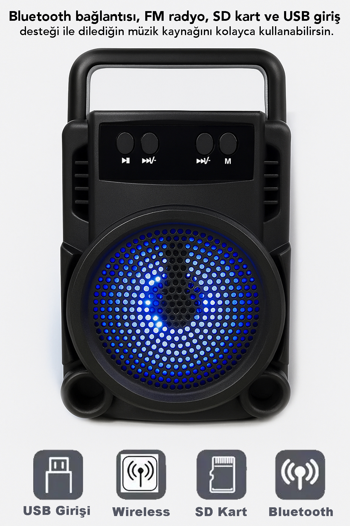 1057 Işıklı Bluetooth Hoparlör Ses Bombası Yüksek Ses Fm Yeni 2024