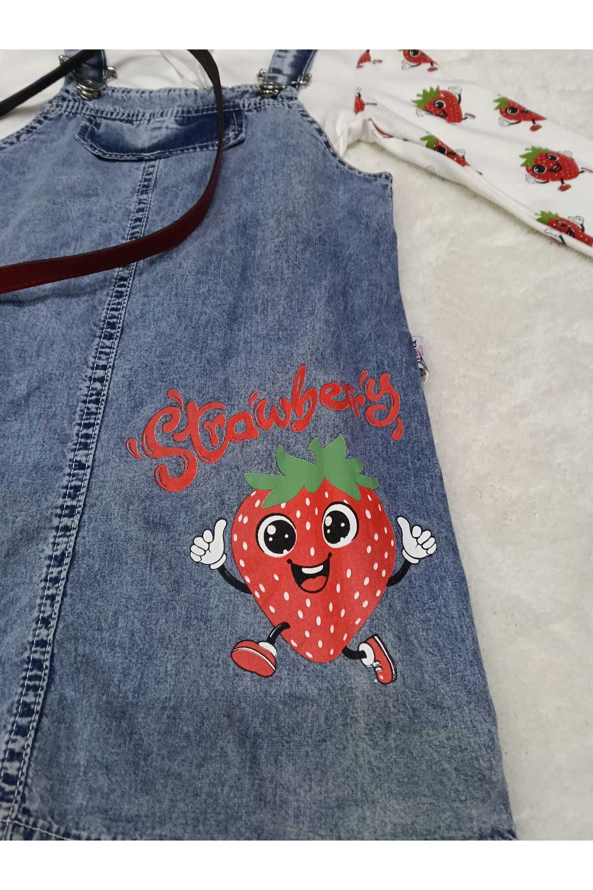 bubiee baby Çilek Baskılı Kot Jile Çanta Hediyeli 3 lü Takım fotoğrafı 4 (önizleme)
