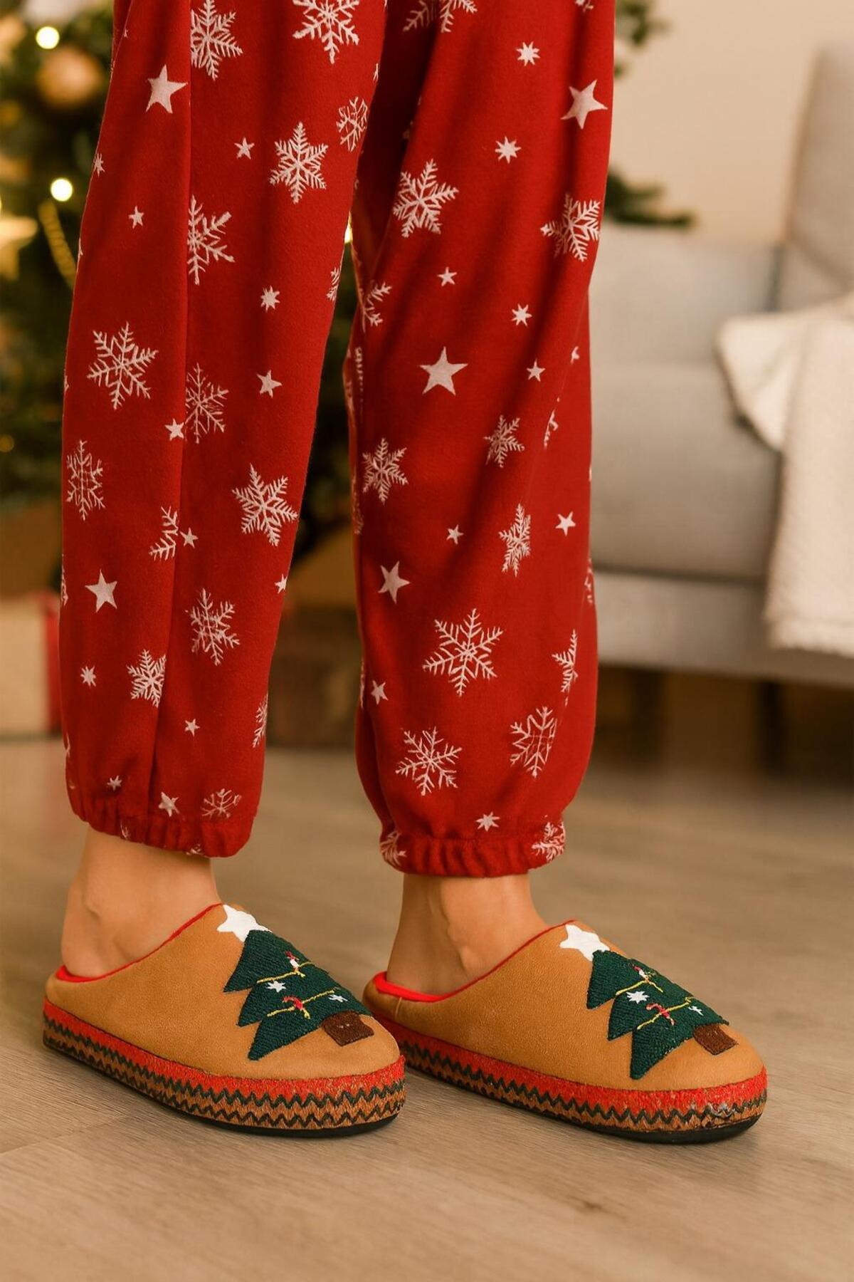 MODAONN Kadın Yılbaşı Temalı Şerit Detaylı Ev Terliği