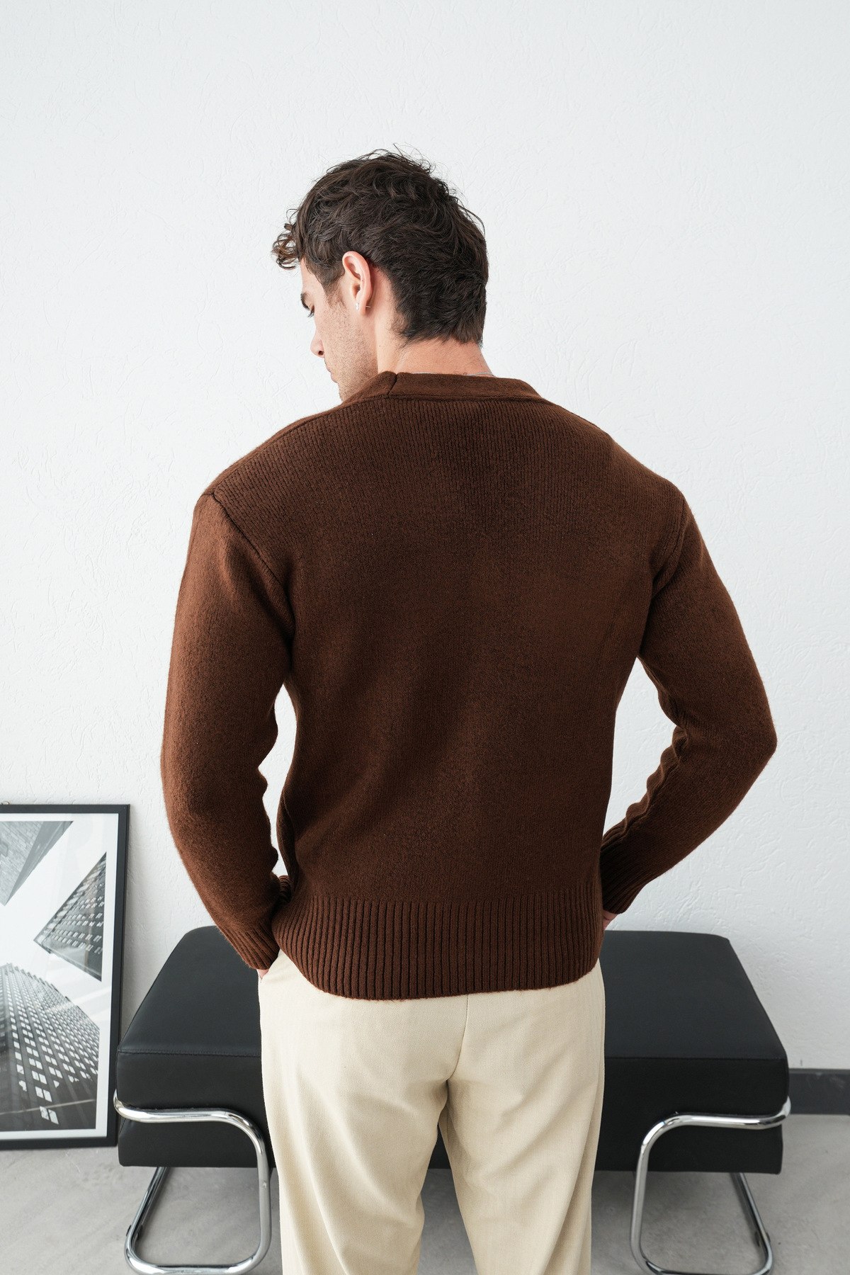 Düğmeli Oversize Hırka — قهوه‌ای Pnt2606 — تصویر 4 از 4