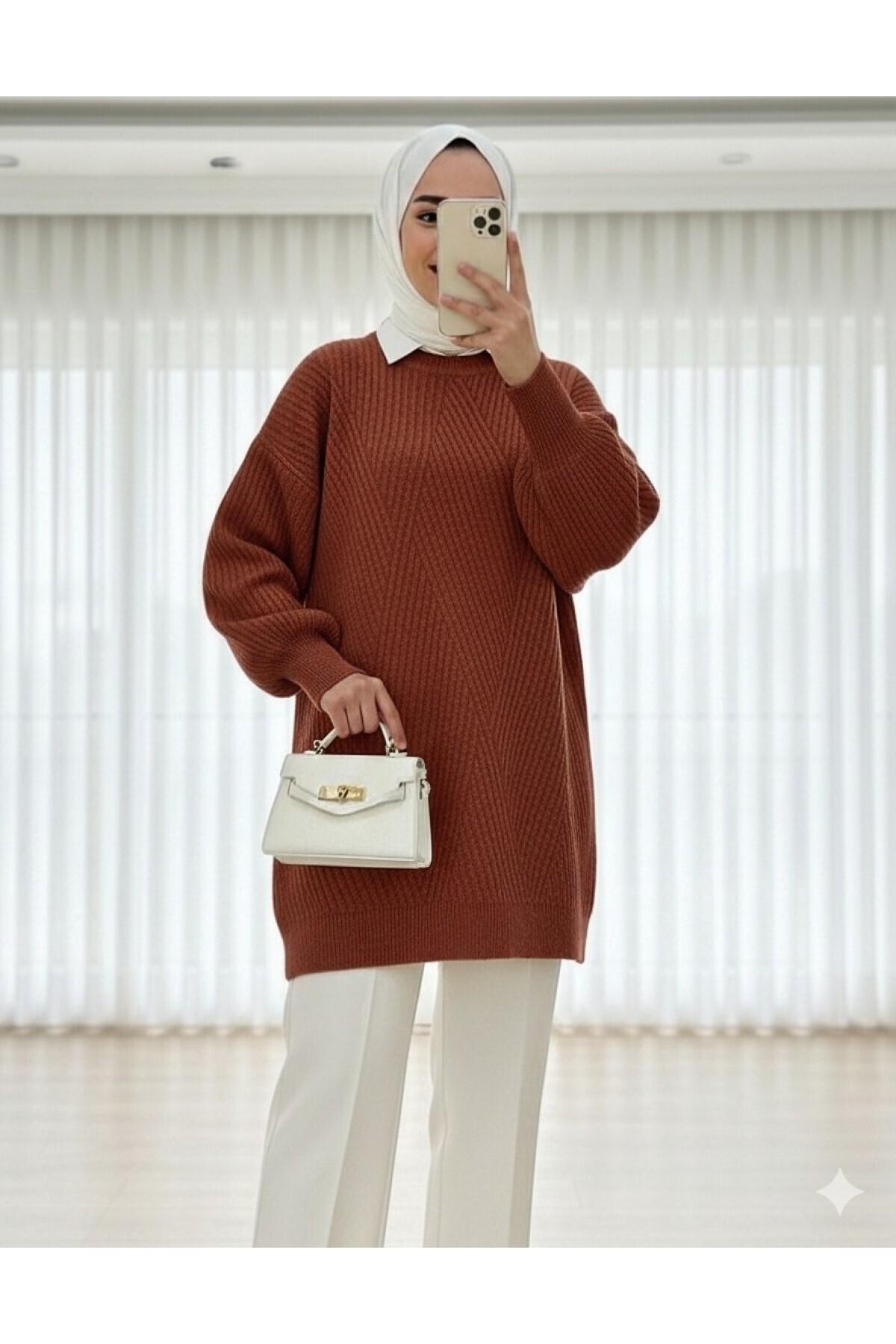 HİJABAYA Bisiklet Yaka Baklava Desen Triko Kazak