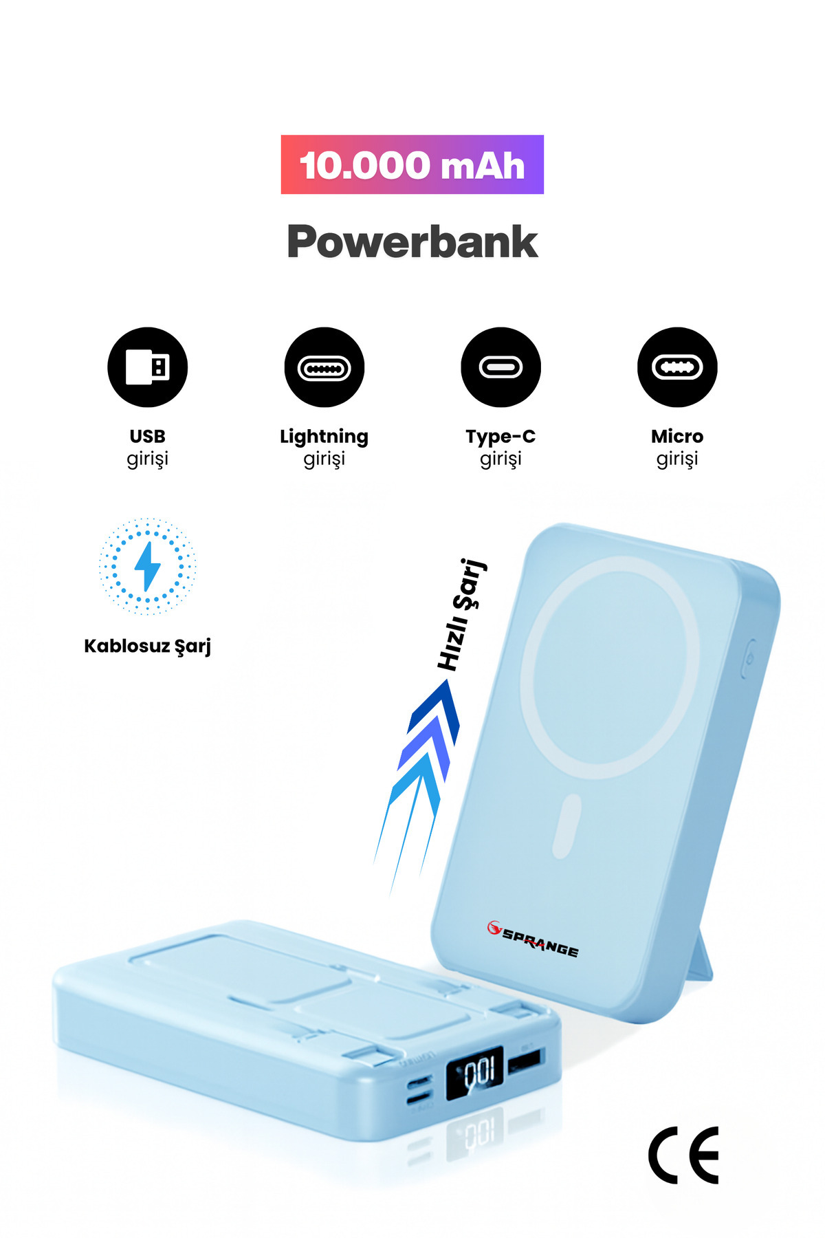 SPRANGE Magsafe Powerbank 10000 Mah Standlı Hızlı Taşınabilir Iphone 11 12 13 14 15 16 17 Samsung uyumlu