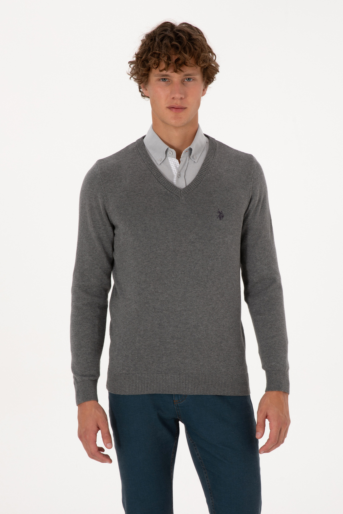 ژاکت مردانه خاکستری ملانژ ساده یو اس پولو کد :(50313662-VR086) U.S. Polo Assn.