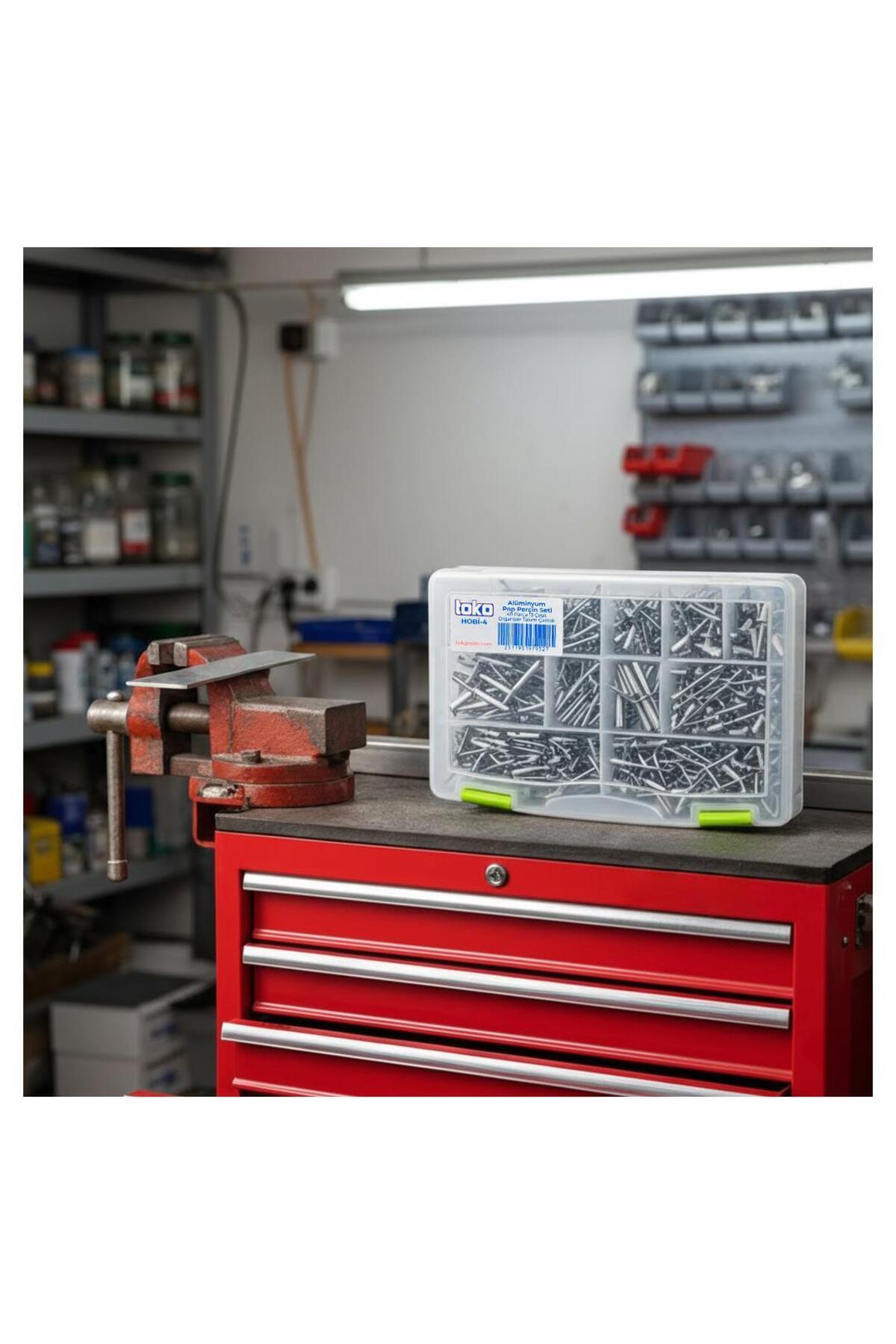 TOKO Hobi-4 Alüminyum Pop Perçin Seti 411 Parça 13 Çeşit Organizer