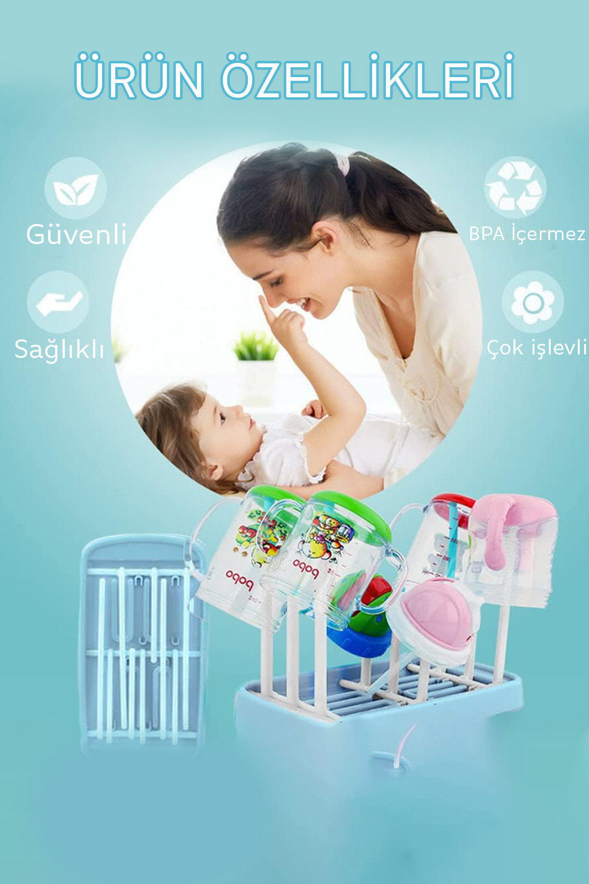 Factorial Biberon Kurutma Standı Ve Biberon Emzik Temizleyici Fırça Set Şişe Suluk Emzik Asma Temizleme Aparat fotoğrafı 3 (önizleme)