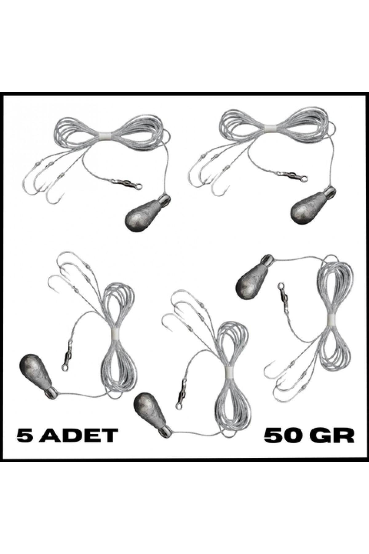 Uygunayakala Uyguna-Yakala 5 Adet-50 gr 3 İğneli Kurşunlu Fırdöndülü Dip Beden Oltası Takımı-TAK.164