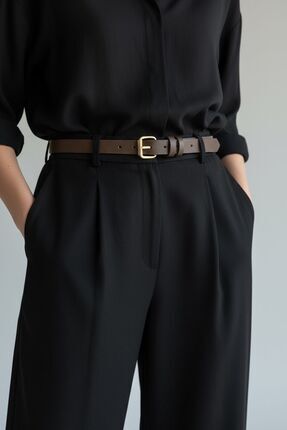 Kemerix Kadın Makara Gold Tokalı ince kahve kemer Pantolon Kemeri Ceket Kemer...