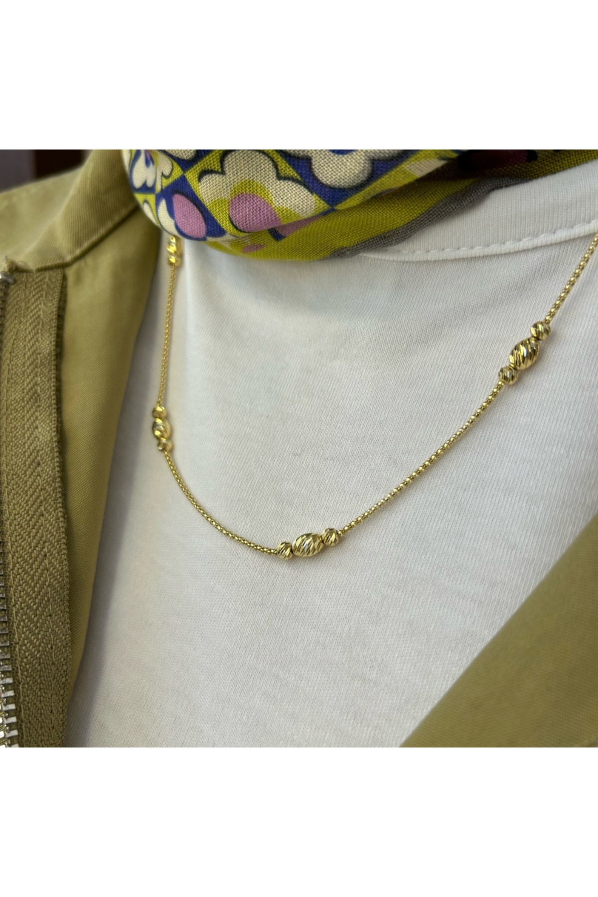 K KAPLAN GOLD 14 Ayar Burgu Topçuklu Kolye