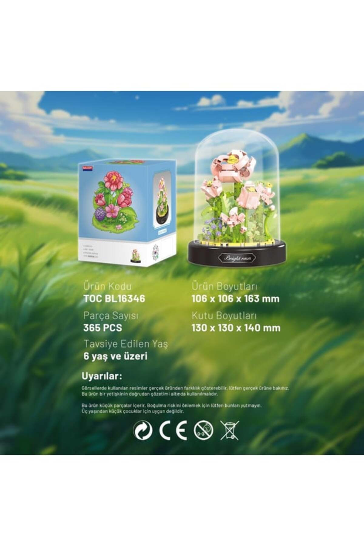 مجموعه گل Ctoy با گلدان بلجار: مجموعه اسباببازی ساختنی رز درخشان، ۳۶۵ تکه