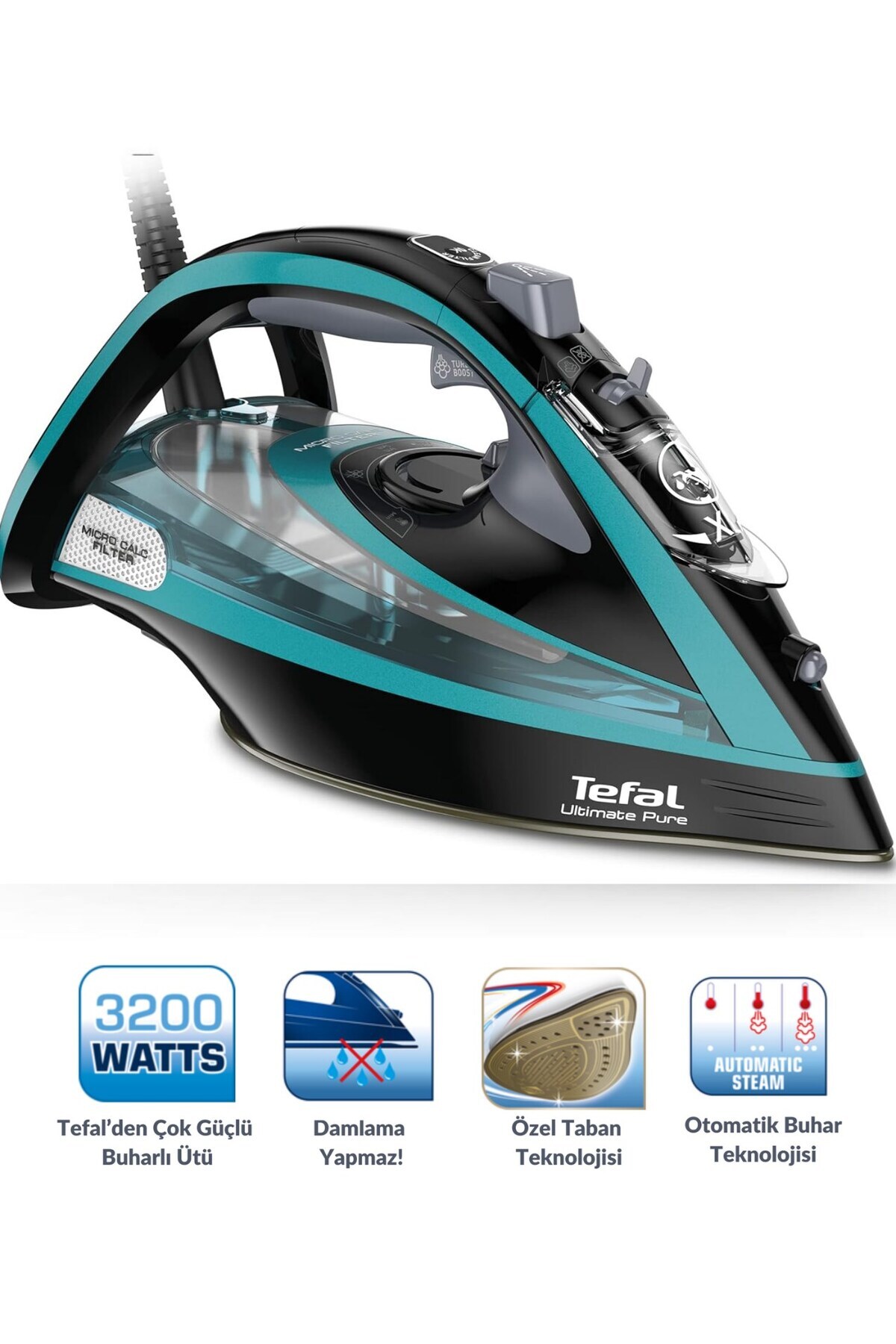TEFAL Yeni Premium Ultimate Pure Kireç Avcısı Buharlı Ütü - Özel Taban Teknolojisi - Şık Tasarım, 3200W