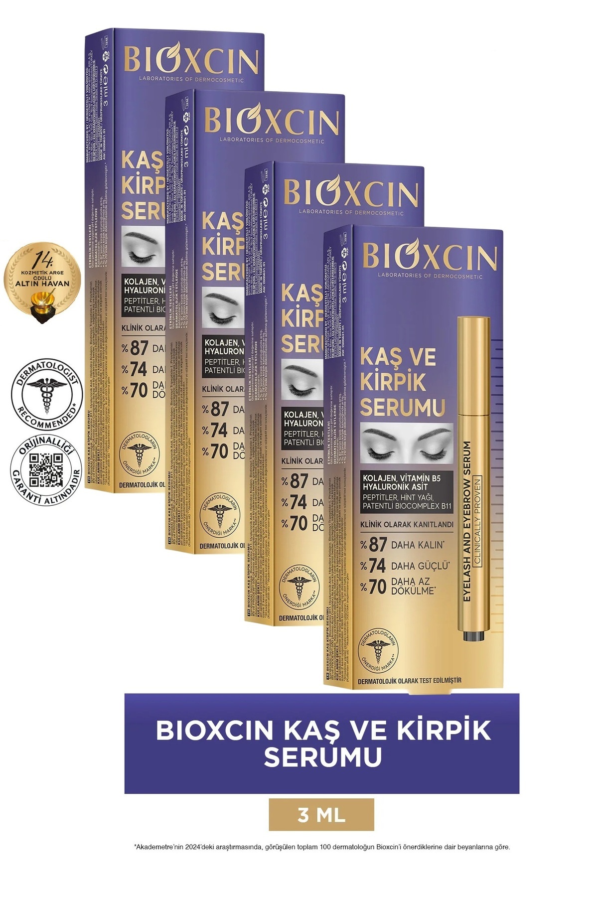 Bioxcin Kaş Kirpik Serumu - Kolajen Hyaluronik Asit Hint Yağı Keratin Peptidleri 4 adet