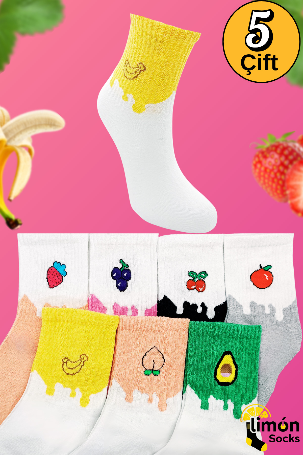 Erkek Çorap (5 Çift) Unisex Renkli Yıkamalı Model Patik Kadın Çorap · 102832480003