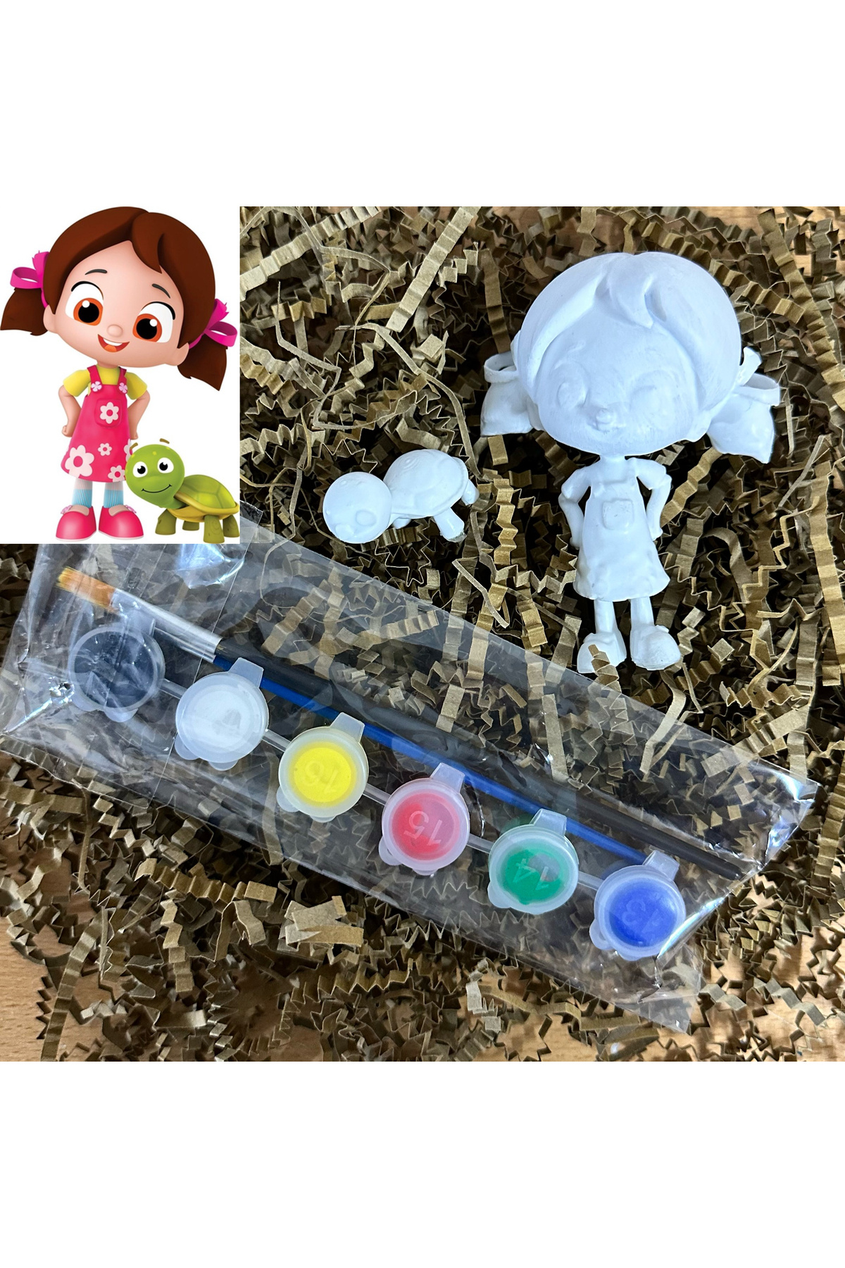 EBTOYS NİLOYA BOYAMA SETİ 2 ADET FIRÇA/6 ADET BOYA/10cm FİGÜR BOYAMA ÇOCUK BOYAMA SETİ