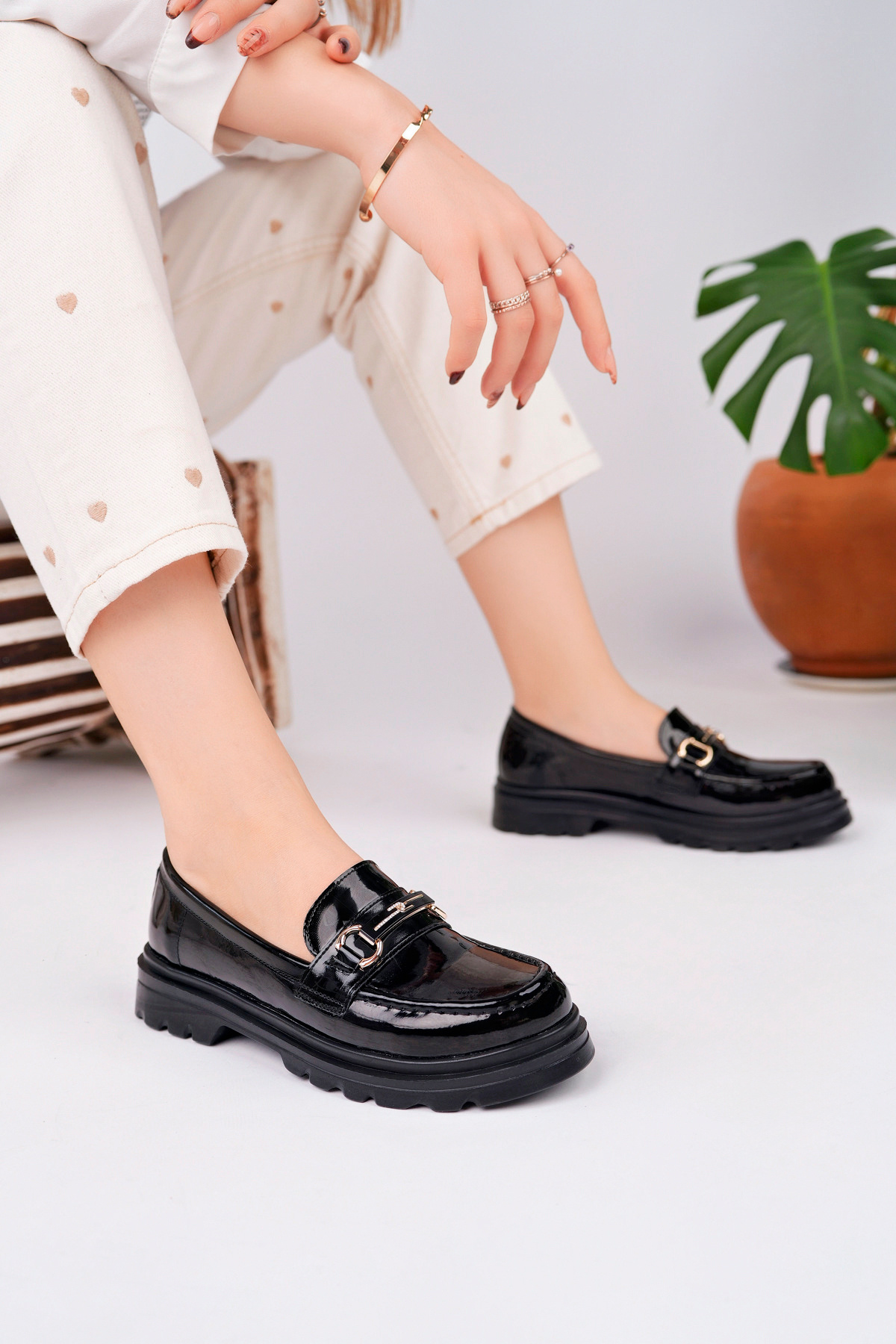 KAYGISIZ AYAKKABI Kadın Loafer Makosen Casual Tokalı Günlük Yumuşak Ayakkabı görsel 2