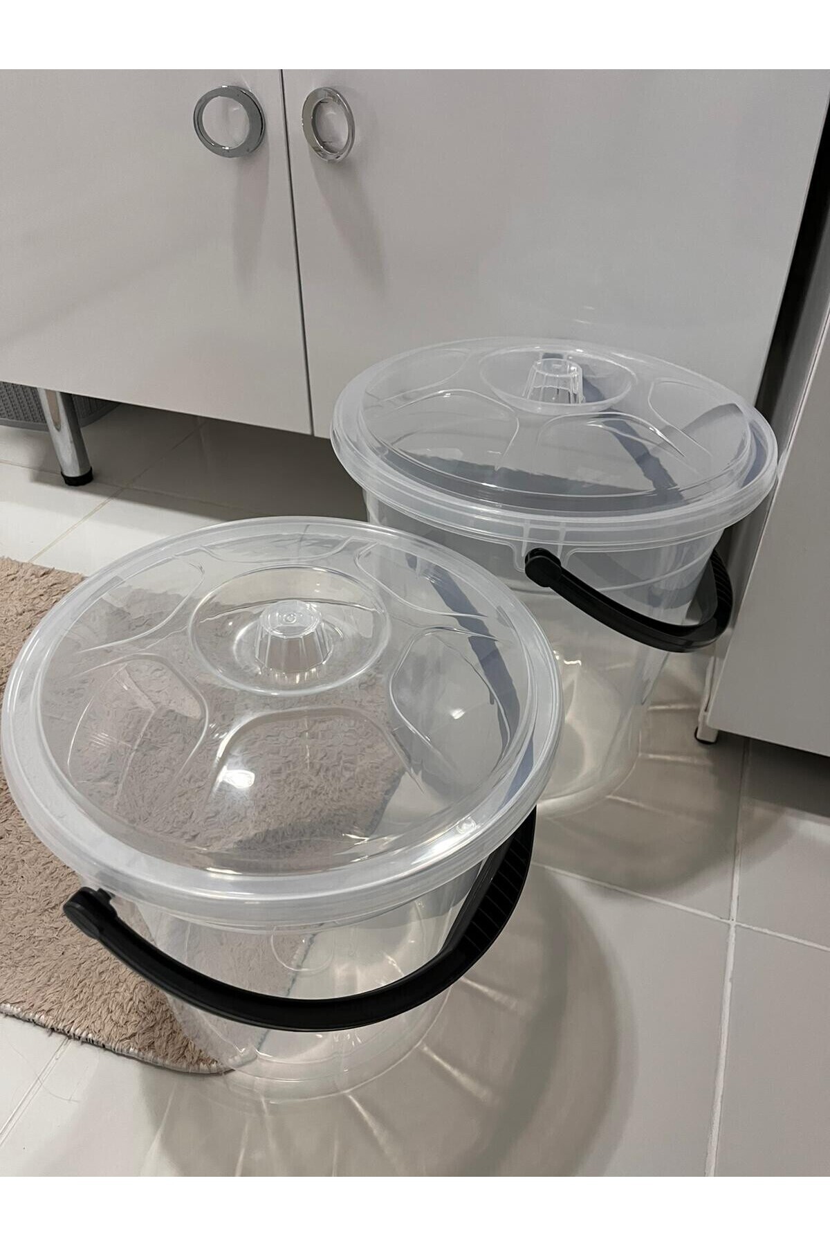 zemihra Plastik Şeffaf Kapaklı Su Kovası Temizlik Kovası 15/20Lt Set