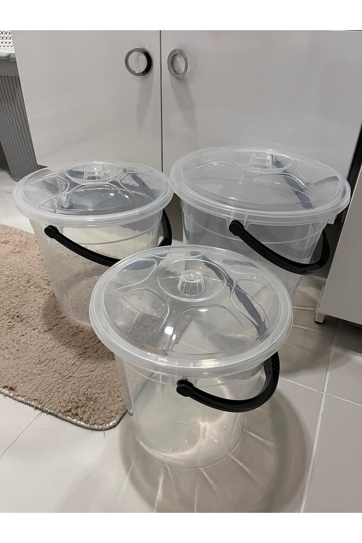 zemihra Plastik Şeffaf Kapaklı Su Kovası Temizlik Kovası 10/15/20Lt Set