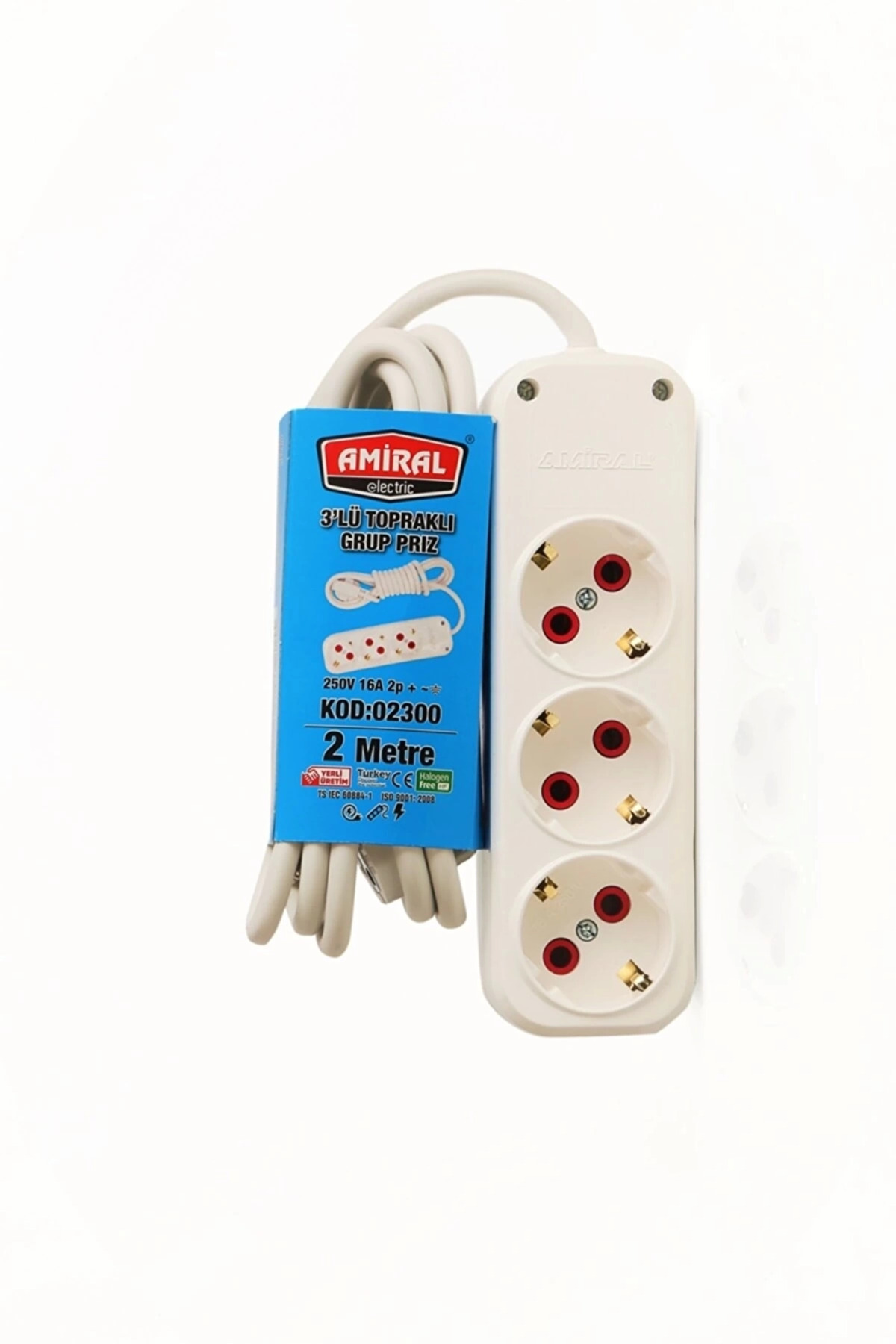 Aspata Store BUĞZ Amiral 3' Lü Topraklı 2 Metre Kablolu Grup Priz