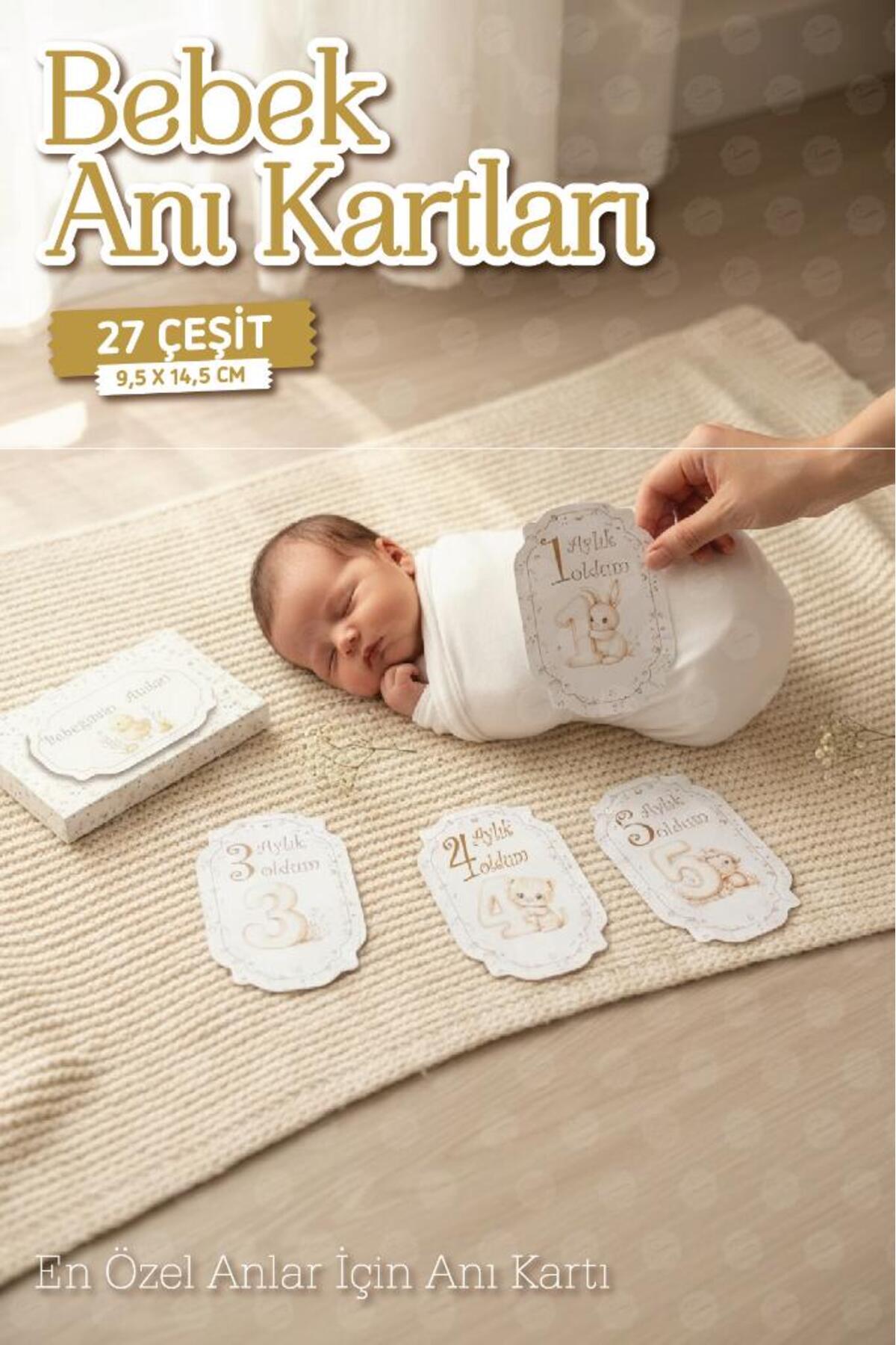 t tuğset etiket Bebek Anı Kartları Aylık Fotoğraf Çekim Kartları 27 adet Özel Tasarım Saklama Kutulu Bebek Hediyelik fotoğrafı 4 (önizleme)