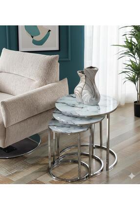 İMS ZİGON DÜNYASI Ceylin 3lü Zigon Sehpa Takımı Metal Ayak - Mermer Desenli K...
