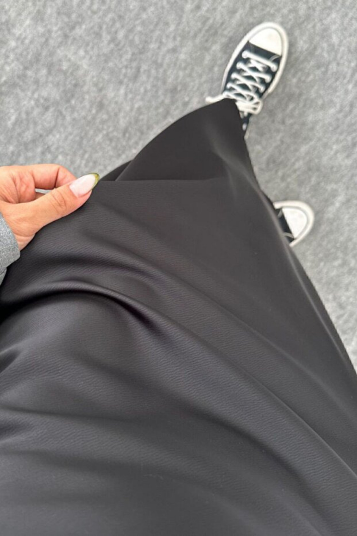 Nika Fashion  Siyah Saten Kumaş Beli Lastikli Uzun Çan Etek 91 Cm - Görsel 3