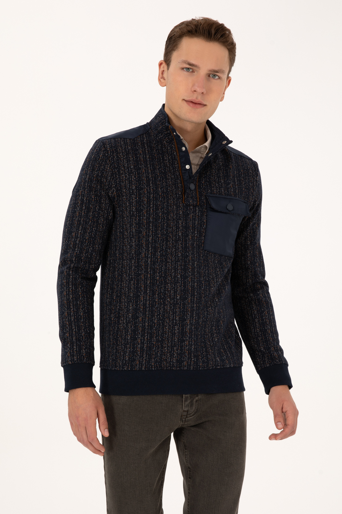 یو اس پولو سویشرت مردانه یقه گرد معمولی، سرمه‌ای، کد ۵۰۳۱۰۲۵۹-VR۰۳۳