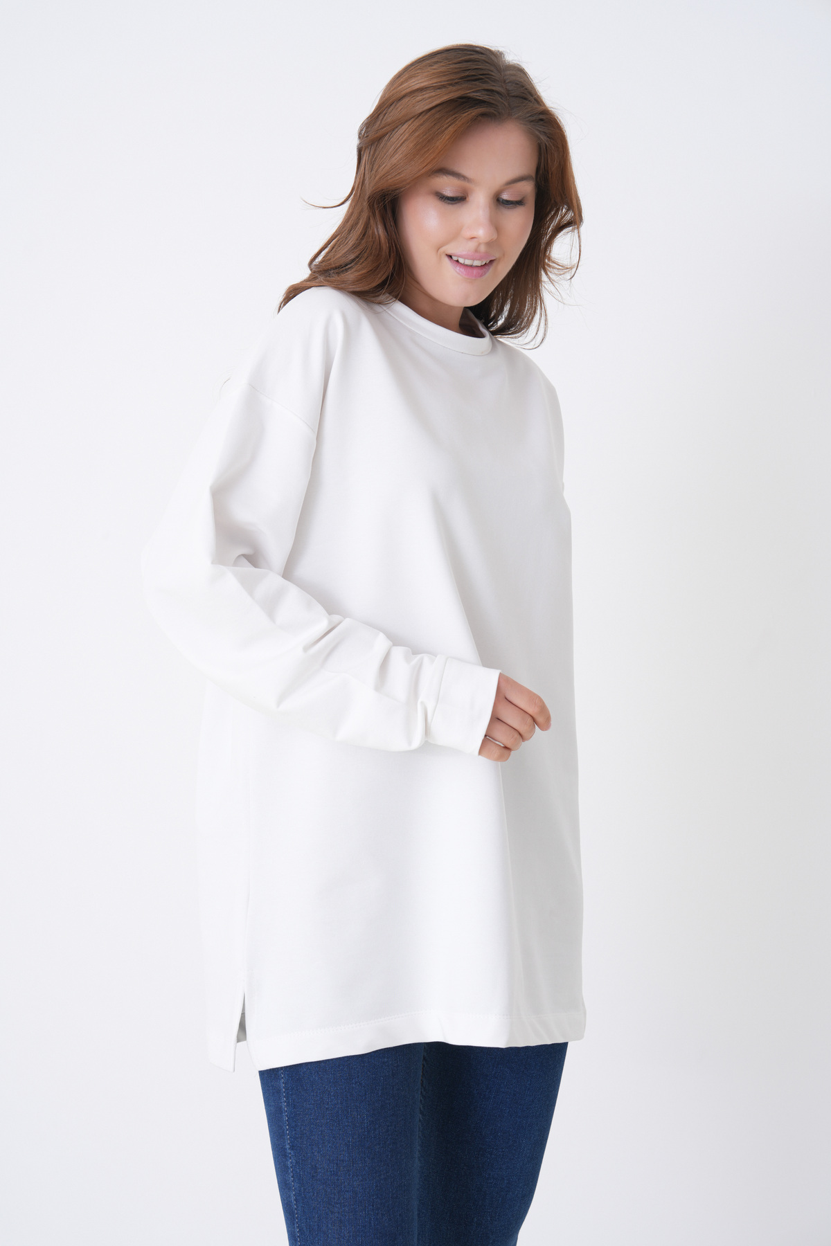 mermaya  premium kalite iki iplik kumaş, oversize, kadın sweatshirt - Görsel 5