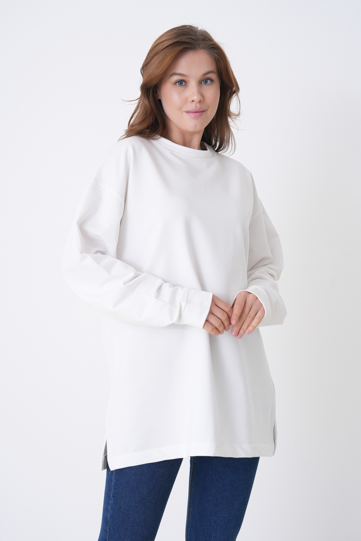 mermaya  premium kalite iki iplik kumaş, oversize, kadın sweatshirt - Görsel 3