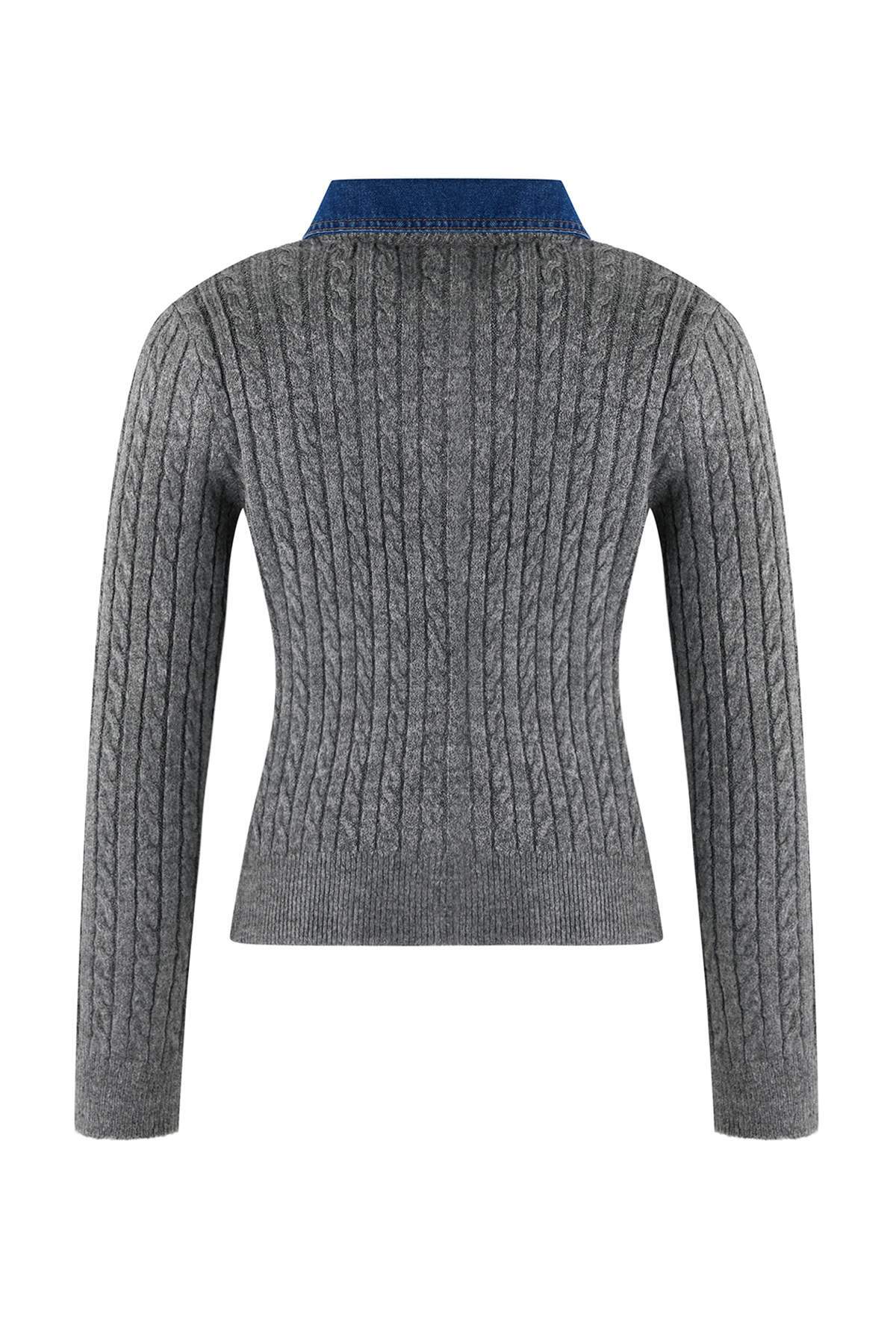 Trendyolmilla  Antrasit Denim Garnili Saç Örgü Triko Hırka TWOAW26HI00286 - Görsel 6