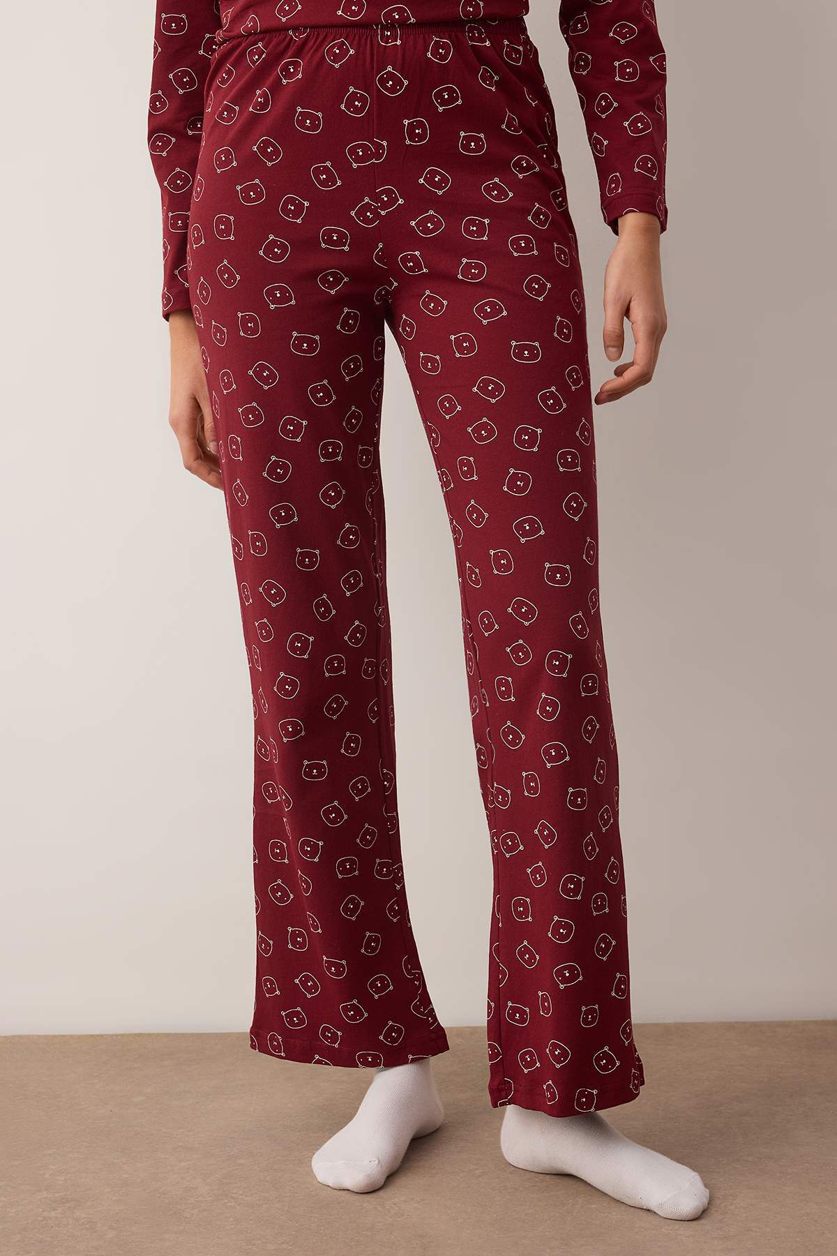 Trendyolmilla  Bordo %100 Pamuklu Ayıcıklı Örme Pijama Takımı THMAW25PT00131 - Görsel 3