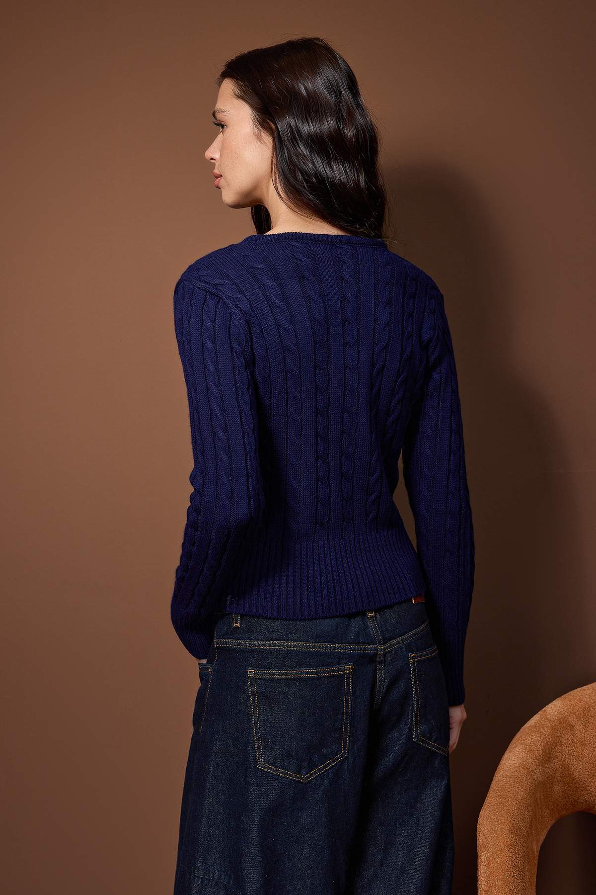 Trendyolmilla  Lacivert-Ekru 2'li Fitted/Vücuda Oturan İkili Paket Triko Hırka TWOAW26HI00218 - Görsel 4