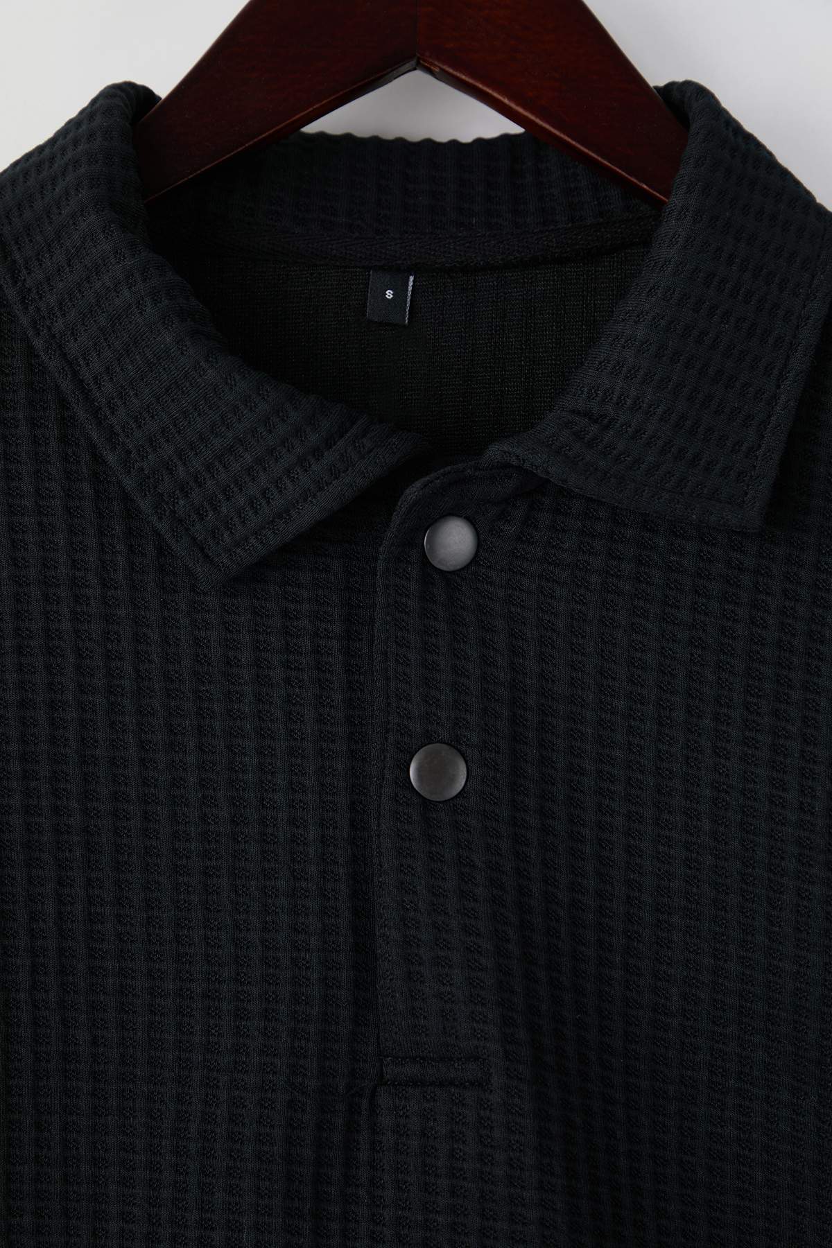 Trendyolmilla  Siyah Relaxed Kesim Waffle Dokulu Polo Yaka Sweatshirt TMNAW26SW00058 - Görsel 6